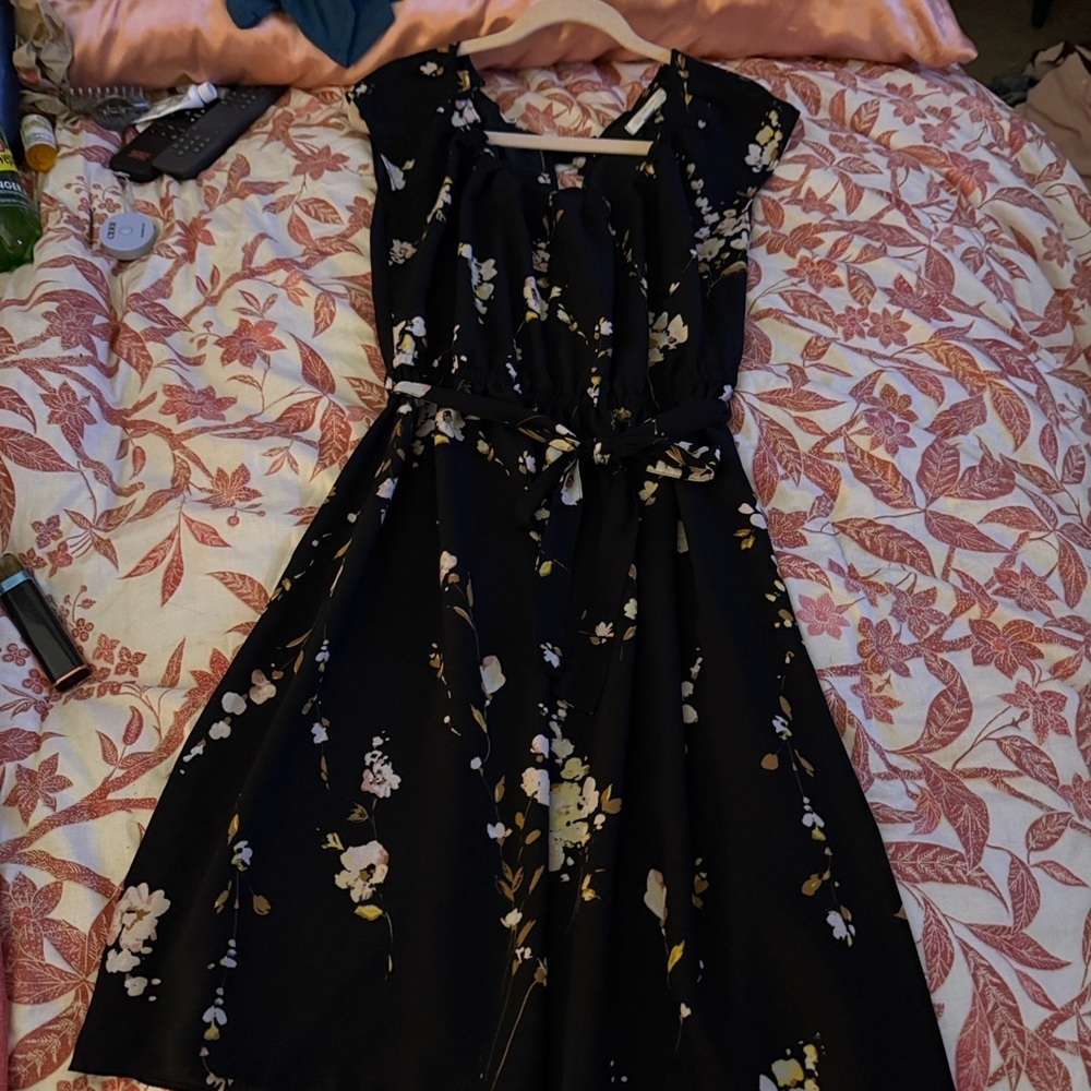 LC Lauren Conrad Black Floral Midi Dress